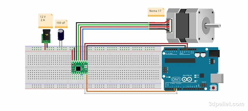 Cableado mínimo para utilizar el controlador A4988 en protoboard