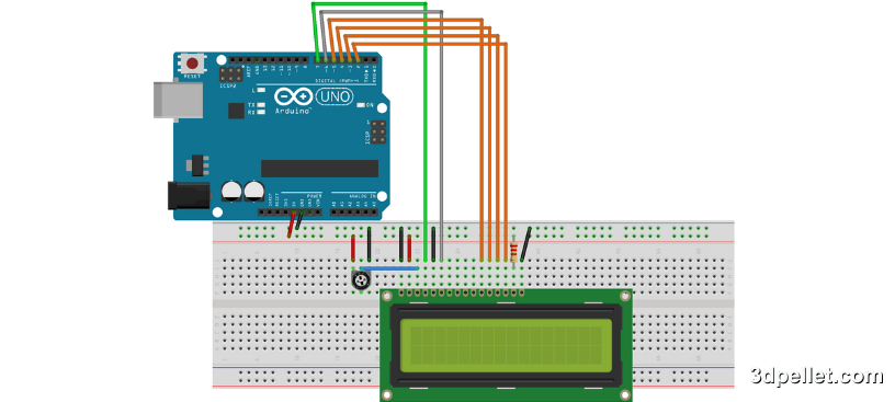 Esquema de cableado para utilizar el LCD 1602 con Arduino.