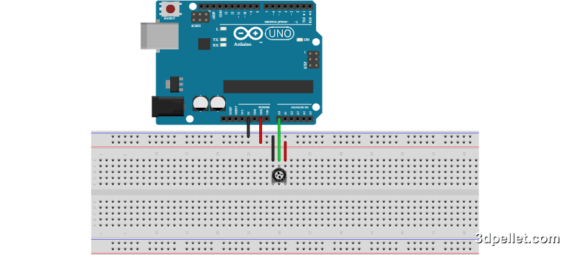 Assembly of a potentiometer with Arduino.