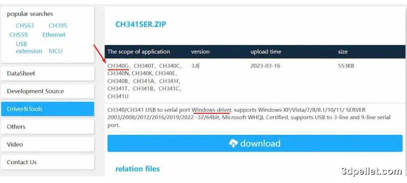 Driver download for CH340G chip