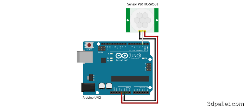 Connection of PIR motion sensor HC-SR501 with Arduino.