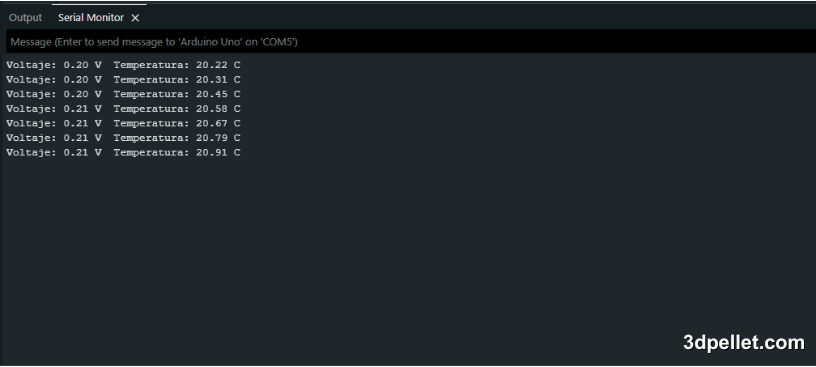 Lectura del sensor LM35 en el monitor serie de Arduino.