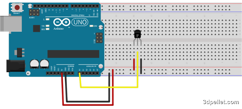 Montaje del sensor LM35 en protoboard.