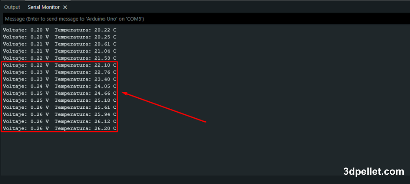 Variación de lectura del sensor LM35 al calentarlo.
